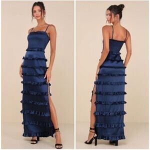 Ulu Navy Blue Tiered Maxi Dress